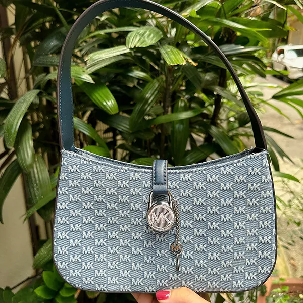 Túi Xách Tay Nữ Michael Kors MK Lyra Cotton Shoulder Bag 35T4S1YC1C Màu Xanh Denim - Túi xách - Vua Hàng Hiệu