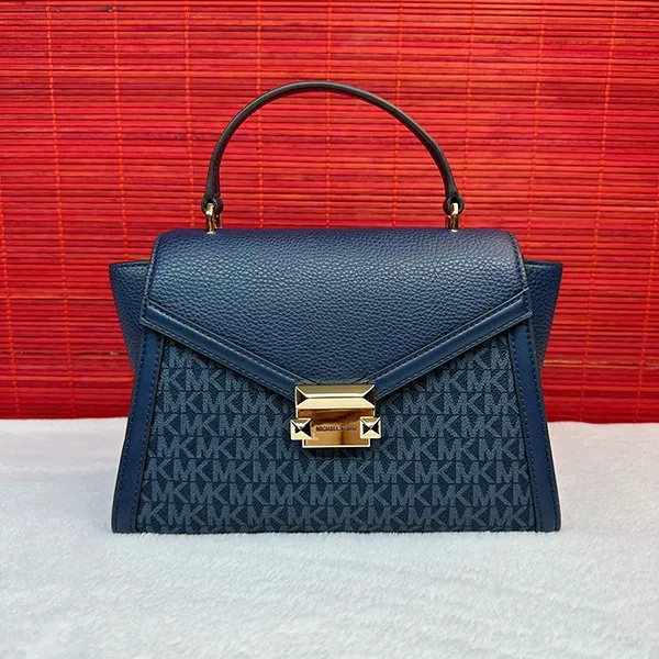 Túi Xách Tay Nữ Michael Kors MK Whitney Medium Flap Top Handle Satchel In Signature 35R4GWHS2B Màu Xanh Navy