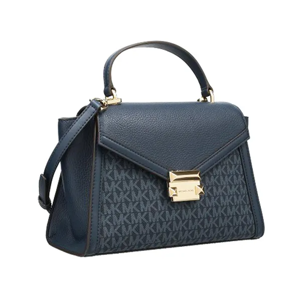 Túi Xách Tay Nữ Michael Kors MK Whitney Medium Flap Top Handle Satchel In Signature 35R4GWHS2B Màu Xanh Navy