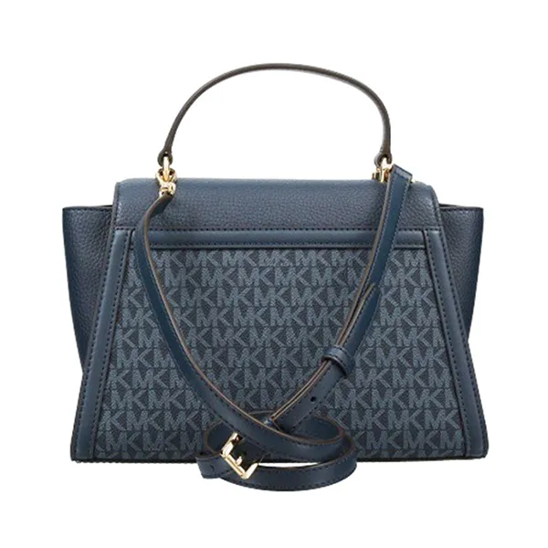 Túi Xách Tay Nữ Michael Kors MK Whitney Medium Flap Top Handle Satchel In Signature 35R4GWHS2B Màu Xanh Navy