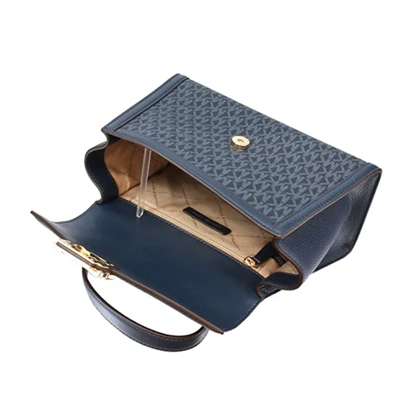 Túi Xách Tay Nữ Michael Kors MK Whitney Medium Flap Top Handle Satchel In Signature 35R4GWHS2B Màu Xanh Navy