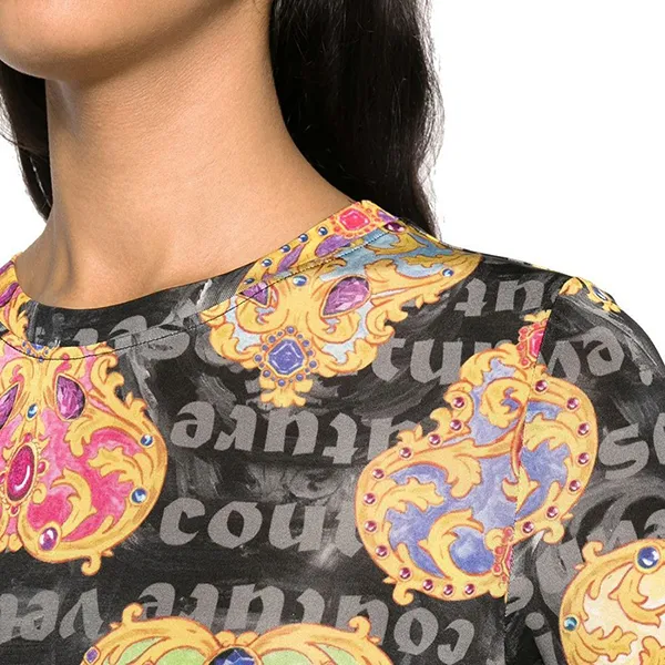 Váy Body Nữ Versace Jeans Couture Multicolour Dress With Long Sleeves 76HAO938 JS343 G89 Màu Đen/Vàng Size 40