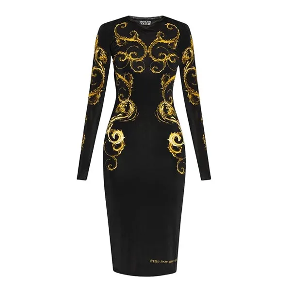 Váy Nữ Versace Jeans Couture Black With Baroque Printed 77HAO9P8JS419G89 Màu Đen Vàng Size 38
