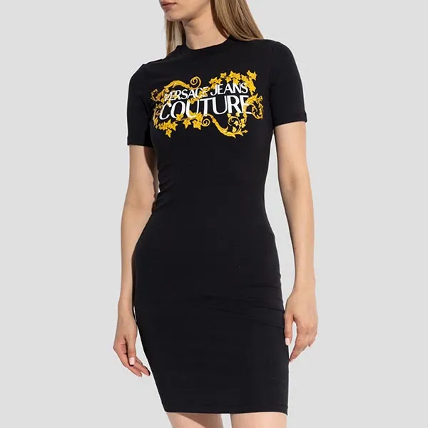 Váy Nữ Versace Jeans Couture Black With Logo Printed 77HAOE05CJ02EG89 Màu Đen Size M