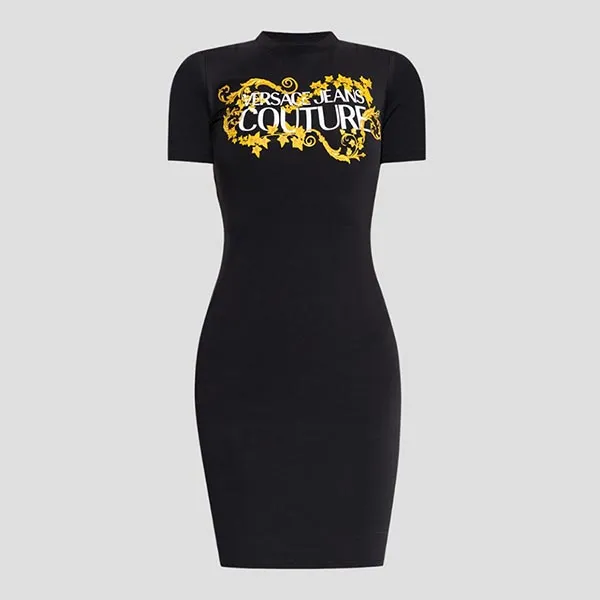 Váy Nữ Versace Jeans Couture Black With Logo Printed 77HAOE05CJ02EG89 Màu Đen Size M