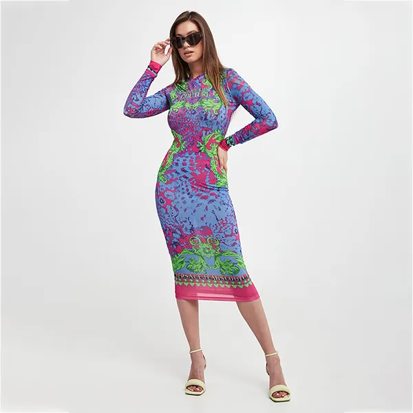 Váy Body Versace Jeans Couture Dress With Long Sleeves 76HAO9P8 JS331 261 Phối Màu Size 38