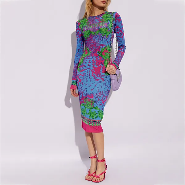 Váy Body Versace Jeans Couture Dress With Long Sleeves 76HAO9P8 JS331 261 Phối Màu Size 38