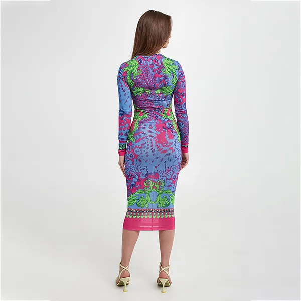 Váy Body Versace Jeans Couture Dress With Long Sleeves 76HAO9P8 JS331 261 Phối Màu Size 38