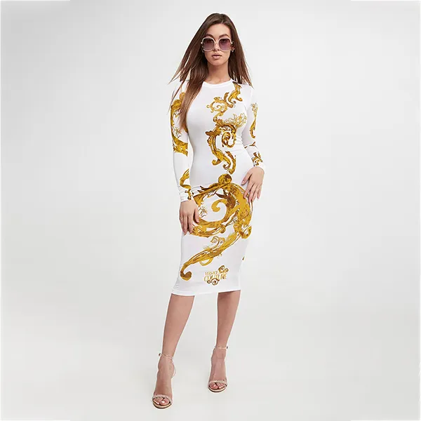 Váy Body Versace Jeans Couture Dress With Long Sleeves 76HAO9P8 JS346 G03 Slim Fit Màu Trắng Họa Tiết Size 38 - Thời trang - Vua Hàng Hiệu