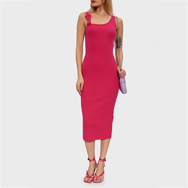 Váy Body Versace Jeans Couture Stretch Cotton Baroque Buckle Midi Dress 76HAO947 J0004 401 Màu Hồng Size 38