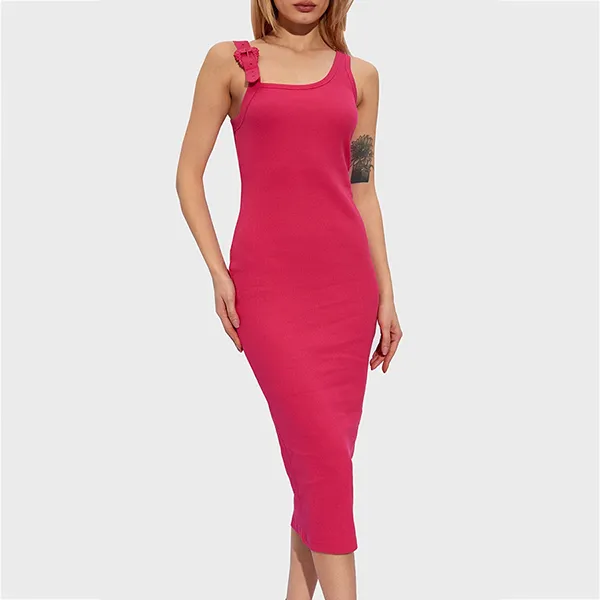 Váy Body Versace Jeans Couture Stretch Cotton Baroque Buckle Midi Dress 76HAO947 J0004 401 Màu Hồng Size 38