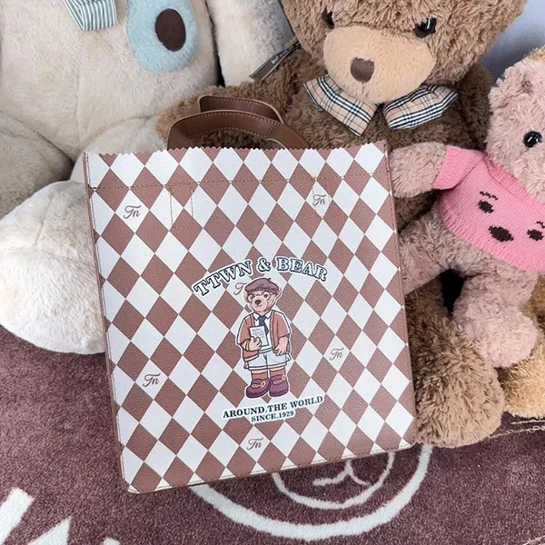 Túi Tote Nữ TTWN BEAR TN3521-88330 Caro Màu Nâu Trắng