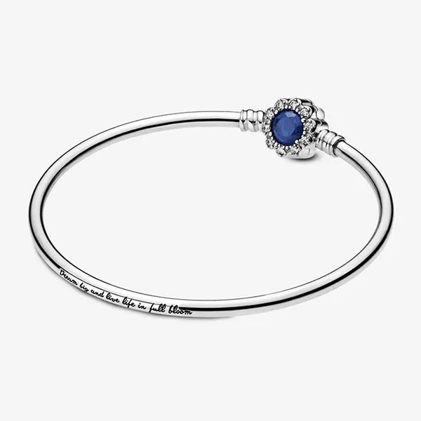 Vòng Đeo Tay Nữ Pandora Flower Clasp With Sea Blue Crystal And Clear Cubic Zirconia 598432C01 Màu Bạc Size 17