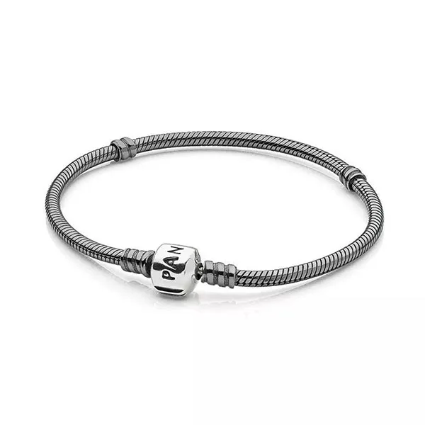 Vòng Đeo Tay Pandora Oxidized Sterling Bracelet With Silver Snap Clasp 590702-OX-B Màu Xám Bạc Size 17