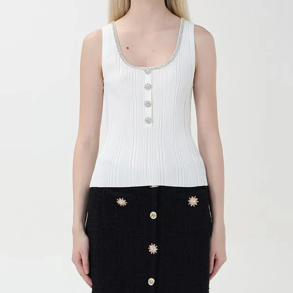 Áo Ba Lỗ Nữ Self-Portrait In White PF24145TBWWHITE Tank Top Màu Trắng Size M - Thời trang - Vua Hàng Hiệu