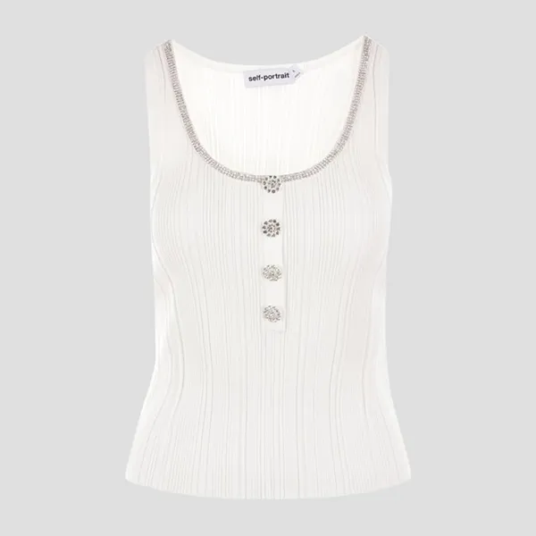 Áo Ba Lỗ Nữ Self-Portrait In White PF24145TBWWHITE Tank Top Màu Trắng Size M - Thời trang - Vua Hàng Hiệu