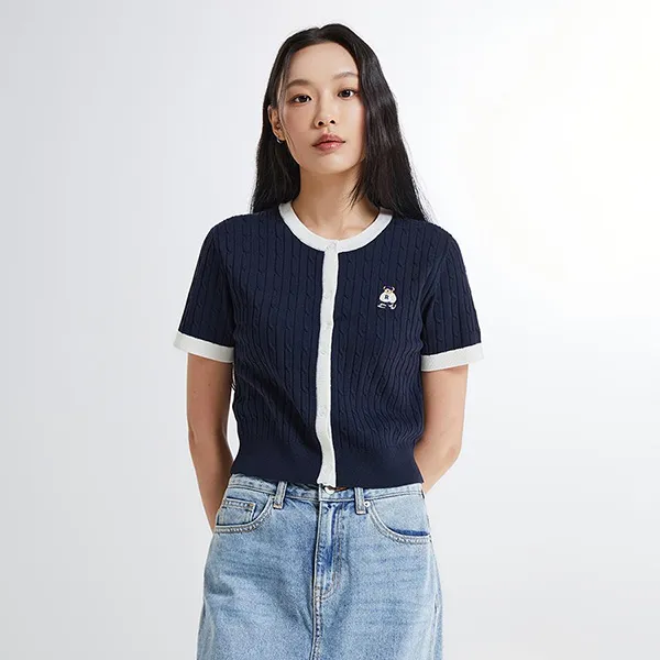 Áo Cardigan Nữ Spao Cable Crop Cardigan SPCKE37G42 Màu Xanh Navy Size S