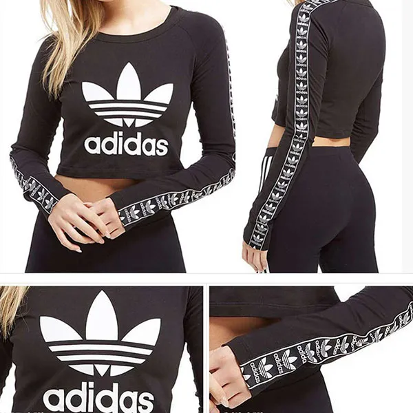 Áo Croptop Nữ Adidas Tape Long Sleeve Màu Đen Size XS