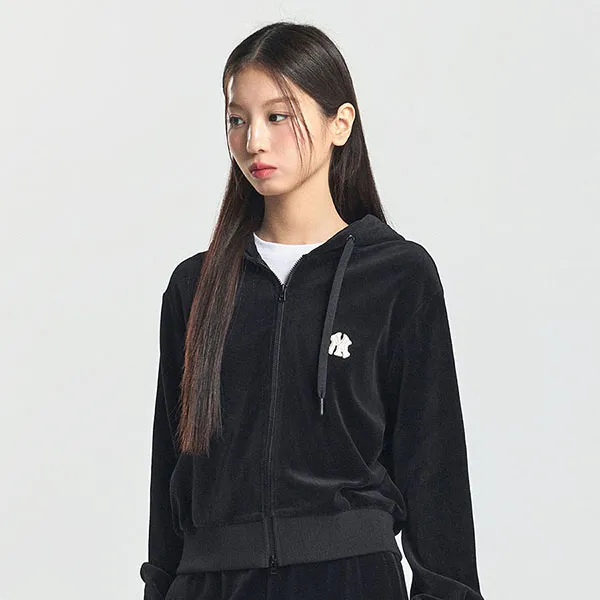 Áo Hoodie MLB Basic Velvet Crop Hood Zip Up New York Yankees 3FTRB0746-50BKS Màu Đen