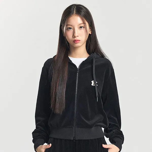 Áo Hoodie MLB Basic Velvet Crop Hood Zip Up New York Yankees 3FTRB0746-50BKS Màu Đen