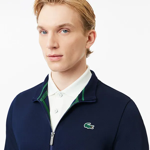 Áo Khoác Nam Lacoste Men's Zip-Up Tennis Sweatshirt SH3444 - 5FS Màu Xanh Navy Size 5
