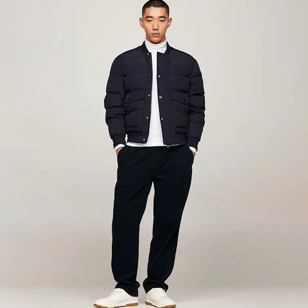 Áo Khoác Nam Tommy Hilfiger Reversible Down Bomber Jacket MW32800 - 400 Hai Mặt Màu Navy/Xanh Size XS