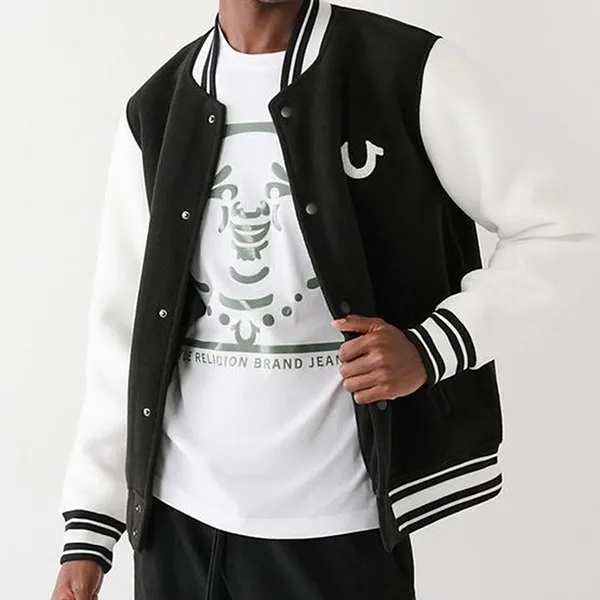 Áo Khoác Nam True Religion Fleece College Jacke Herren INYV41392 Màu Đen Trắng Size M - Thời trang - Vua Hàng Hiệu