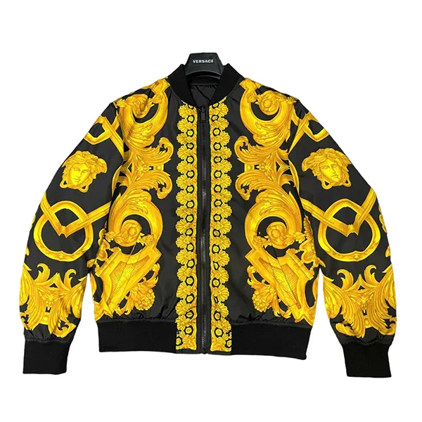 Áo Khoác Nam Versace Black Bomber With Baroque Medusa Printed 1012269 1A10229 5B000 2 Mặt Màu Vàng Đen Size 50