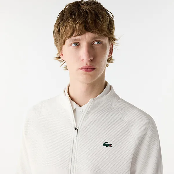 Áo Khoác Nỉ Nam Lacoste Tennis X Novak Djokovic Zip Up Jacket SH7541-001 Màu Trắng Size 3