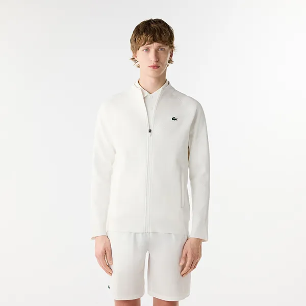 Áo Khoác Nỉ Nam Lacoste Tennis X Novak Djokovic Zip Up Jacket SH7541-001 Màu Trắng Size 3