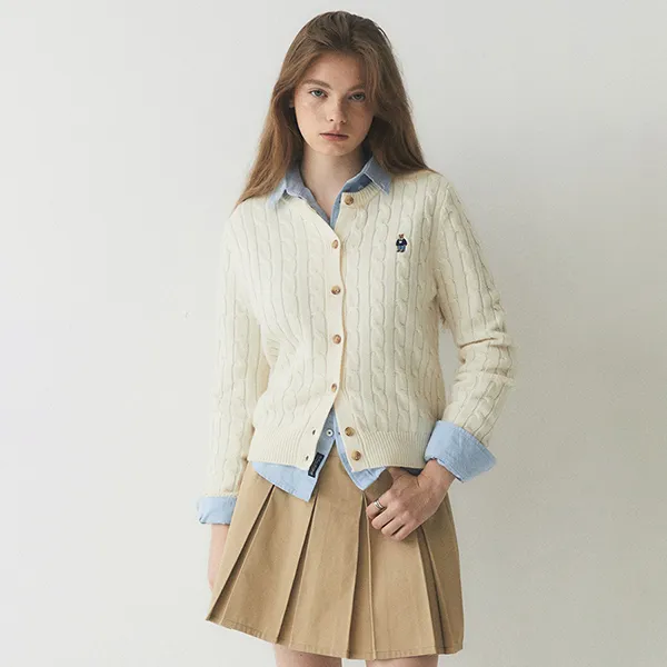 Áo Len Cardigan Nữ WHOAU Steve Cable WHCKE4901F Màu Be Size S