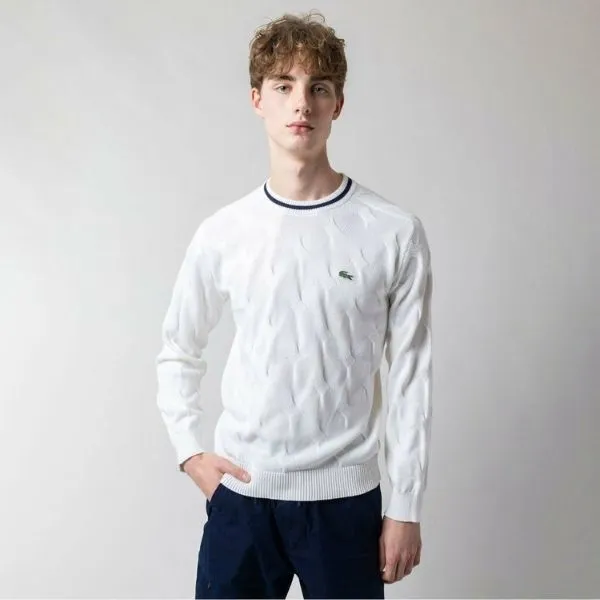 Áo Len Nam Lacoste Deformed Cable AH148LJ - 70V Màu Trắng Size 4 - Thời trang - Vua Hàng Hiệu