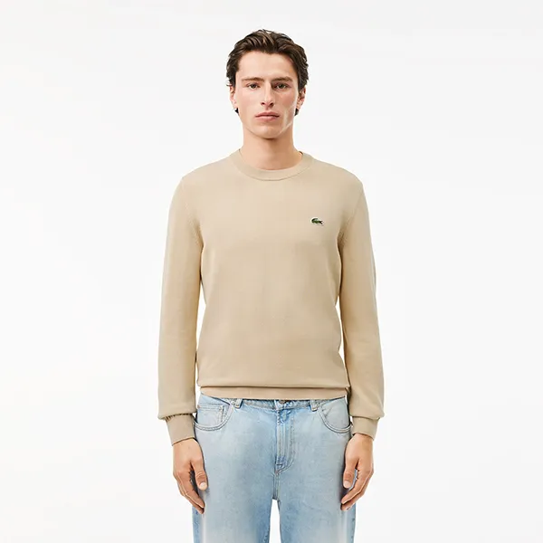 Áo Len Nam Lacoste Men's Round Neck Cotton Sweater Màu Be Size 2