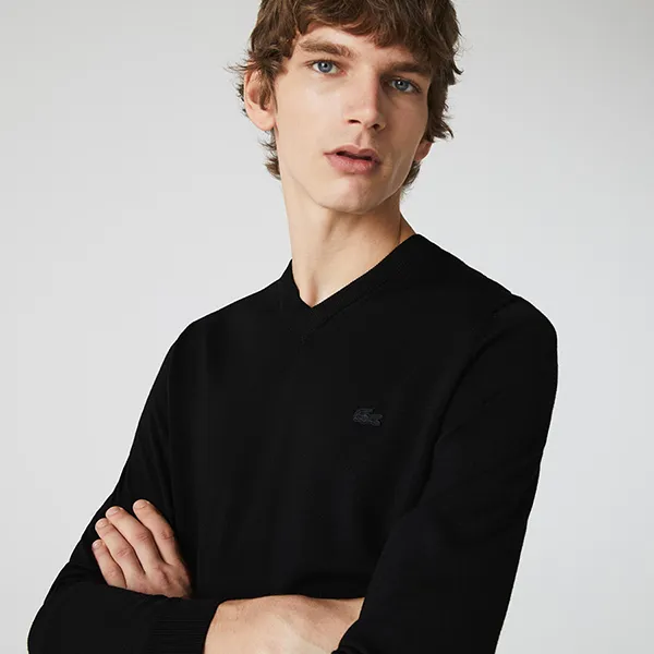 Áo Len Nam Lacoste Men's V-Neck Merino Wool Sweater AH1990-031 Màu Đen Size 2 - Thời trang - Vua Hàng Hiệu