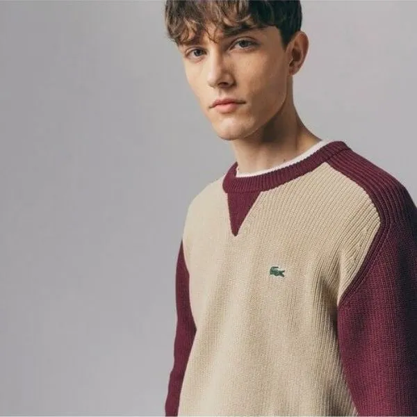 Áo Len Nam Lacoste Raglan Sleeve Hybrid AH146EL - ZS1 Màu Be Đỏ Size 4