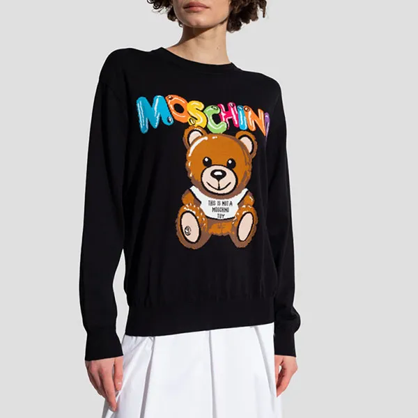 Áo Len Nữ Moschino Black With Teddy Bear Printed T0913 0400 1555 Màu Đen Size XXS
