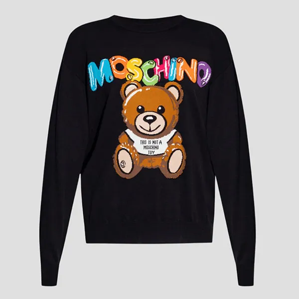Áo Len Nữ Moschino Black With Teddy Bear Printed T0913 0400 1555 Màu Đen Size XXS