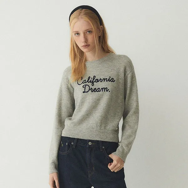 Áo Len WHOAU Lettering Sweater WHKAE4T83F Màu Xám - Thời trang - Vua Hàng Hiệu