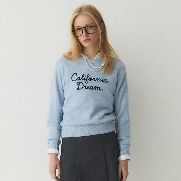 Áo Len WHOAU Lettering Sweater WHKAE4T83F Màu Xanh Blue