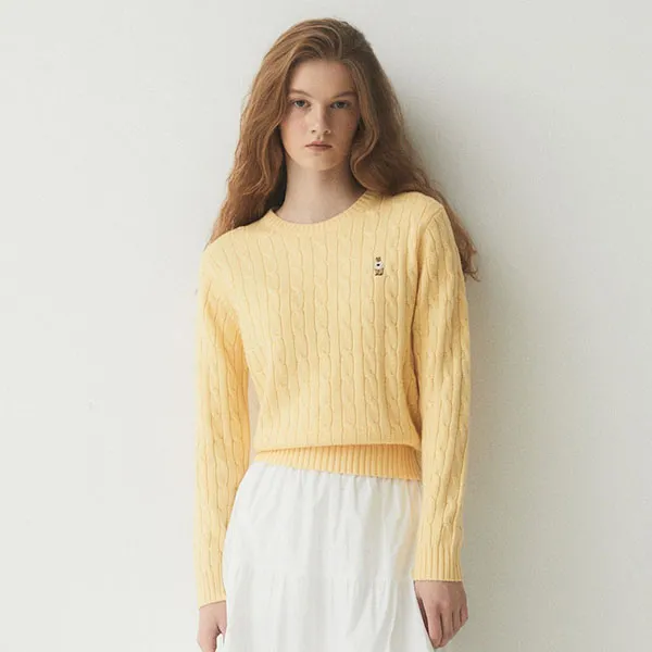 Áo Len Nữ WHOAU Steve Cable R-neck Pull Over WHKAE4901F Màu Vàng Size S - Thời trang - Vua Hàng Hiệu