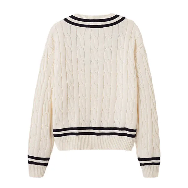 Áo Len WHOAU Steve Cable Tilden Sweater(F) WHKAE4T84F Màu Trắng Kem