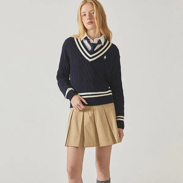 Áo Len WHOAU Steve Cable Tilden Sweater(F) WHKAE4T84F Màu Xanh Navy