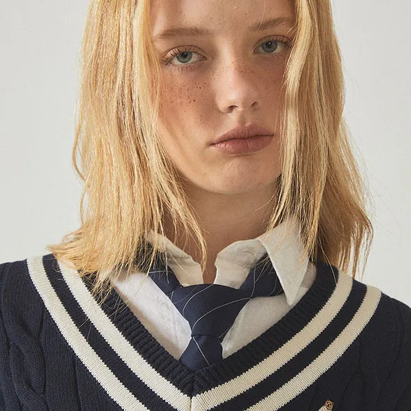 Áo Len WHOAU Steve Cable Tilden Sweater(F) WHKAE4T84F Màu Xanh Navy