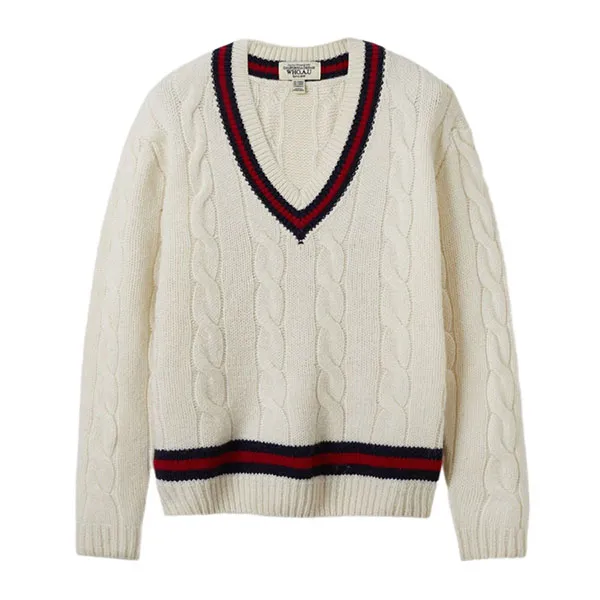 Áo Len WHOAU Tilden V-neck Cable Sweater WHKAE4T32U Màu Trắng Kem