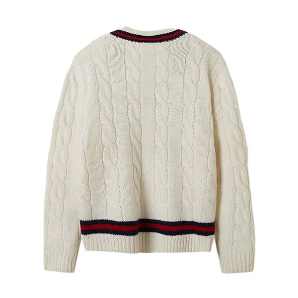 Áo Len WHOAU Tilden V-neck Cable Sweater WHKAE4T32U Màu Trắng Kem