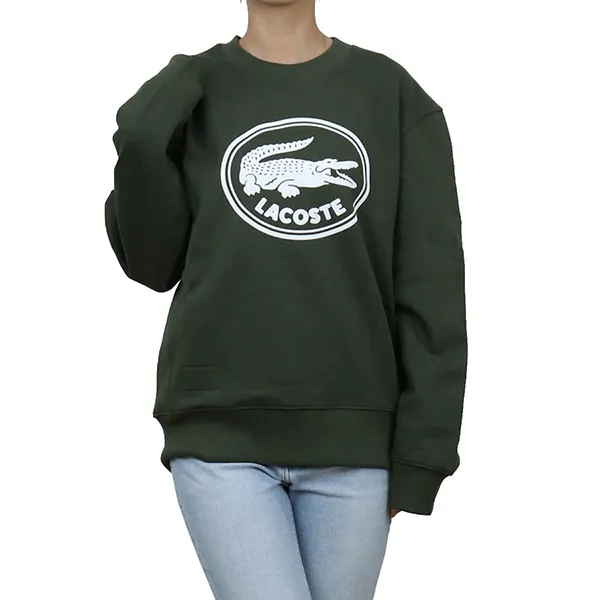 Áo Nỉ Sweater Lacoste 3D Logo Organic Cotton Fleece SH7582 S7T Màu Xanh Olive Size XS