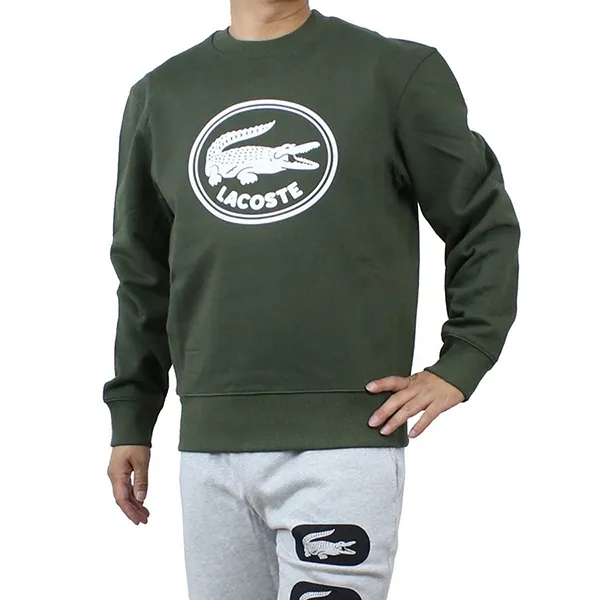 Áo Nỉ Sweater Lacoste 3D Logo Organic Cotton Fleece SH7582 S7T Màu Xanh Olive Size XS