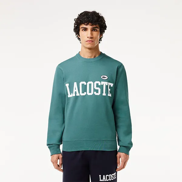 Áo Nỉ Sweater Nam Lacoste Flocked Fleece Jogger Sweatshirt SH7420-IY4 Màu Xanh Size 3