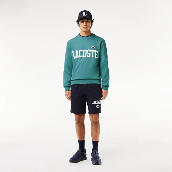 Áo Nỉ Sweater Nam Lacoste Flocked Fleece Jogger Sweatshirt SH7420-IY4 Màu Xanh Size 3