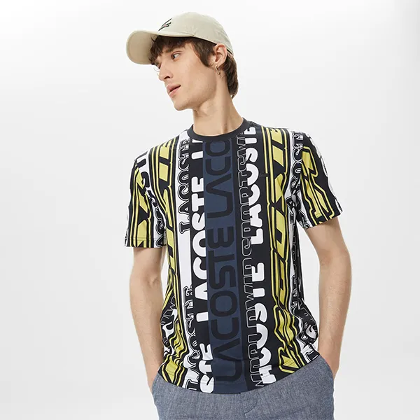 Áo Phông Nam Lacoste Regular Fit Crew Neck Printed Black Tshirt TH0378-78S Phối Màu Size 3